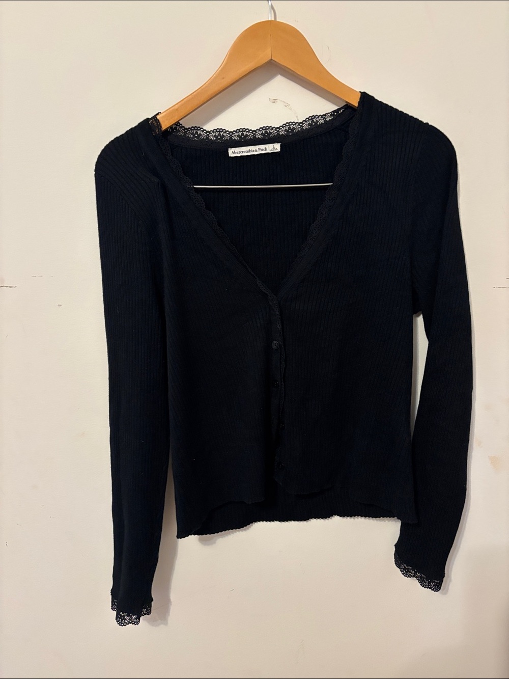 Abercrombie & Fitch Black Lace-Trim Ribbed Cardigan